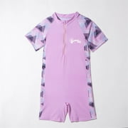 ATOGUTA Girls and Boys One Piece Rash Guard Swimsuit Kid Water Sport Short Swimsuit Sun Protection Bathing Pink, Size 3T-14